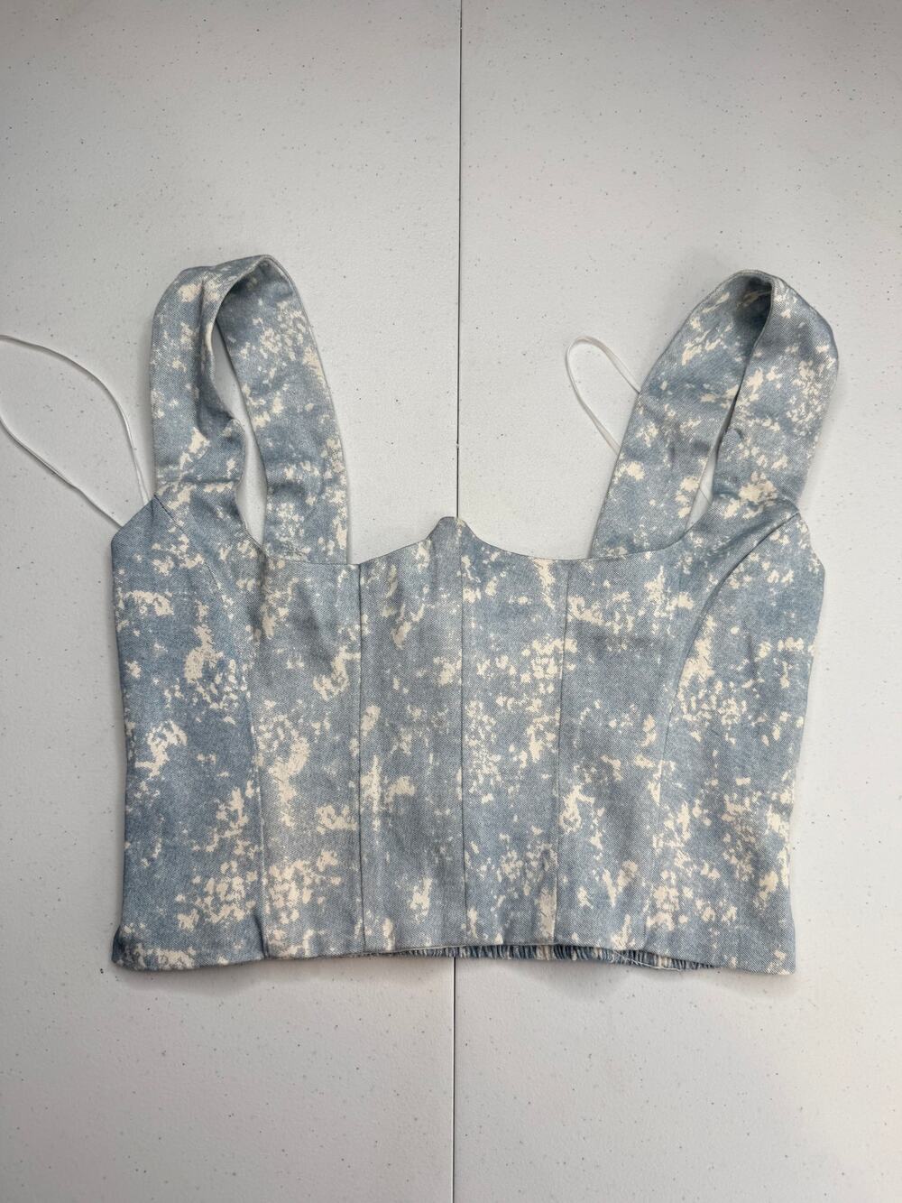 Superdown Women's Bustier Top Sweetheart Neckline Tie-Dye Blue/White Size Small
